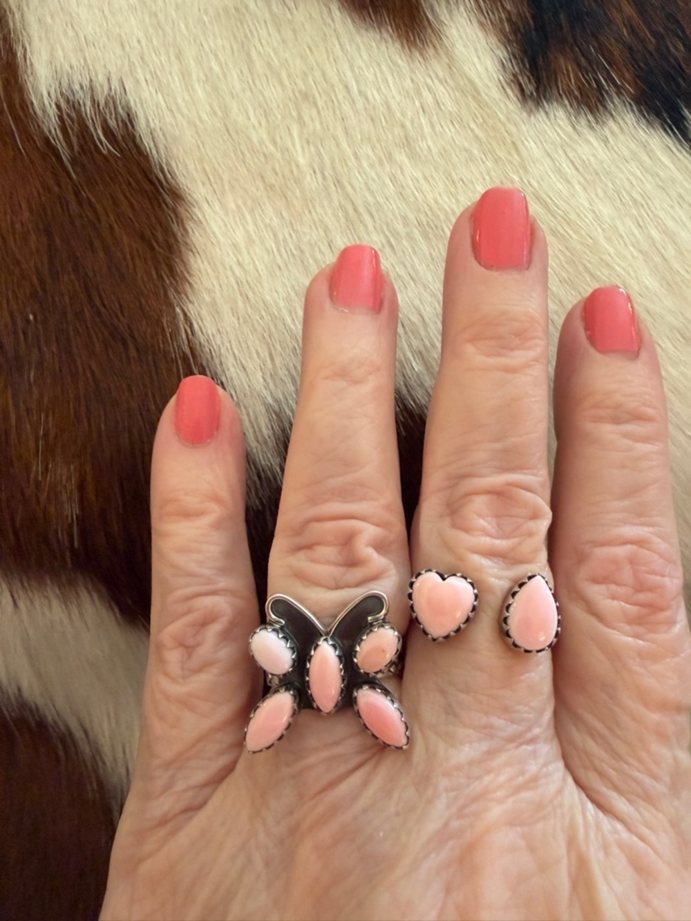 ❤️ Queen Pink Conch Butterfly Sterling Silver Western Navajo Style Size 6 Ring - Picture 3 of 12